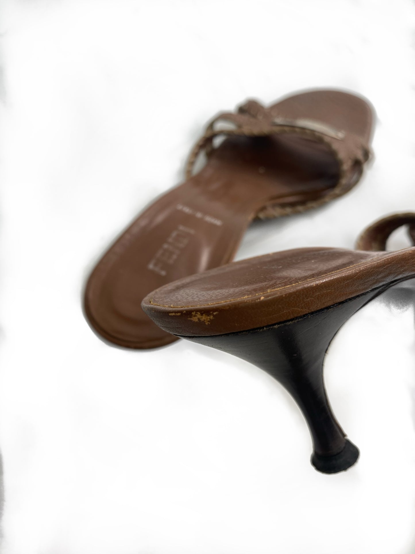 Fendi Brown Leather 'Selleria' Kitten Heels