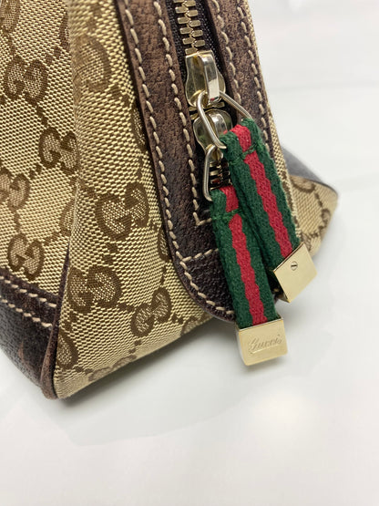 Gucci Brown Monogram Bow Sherry Line Princy Boston Bag