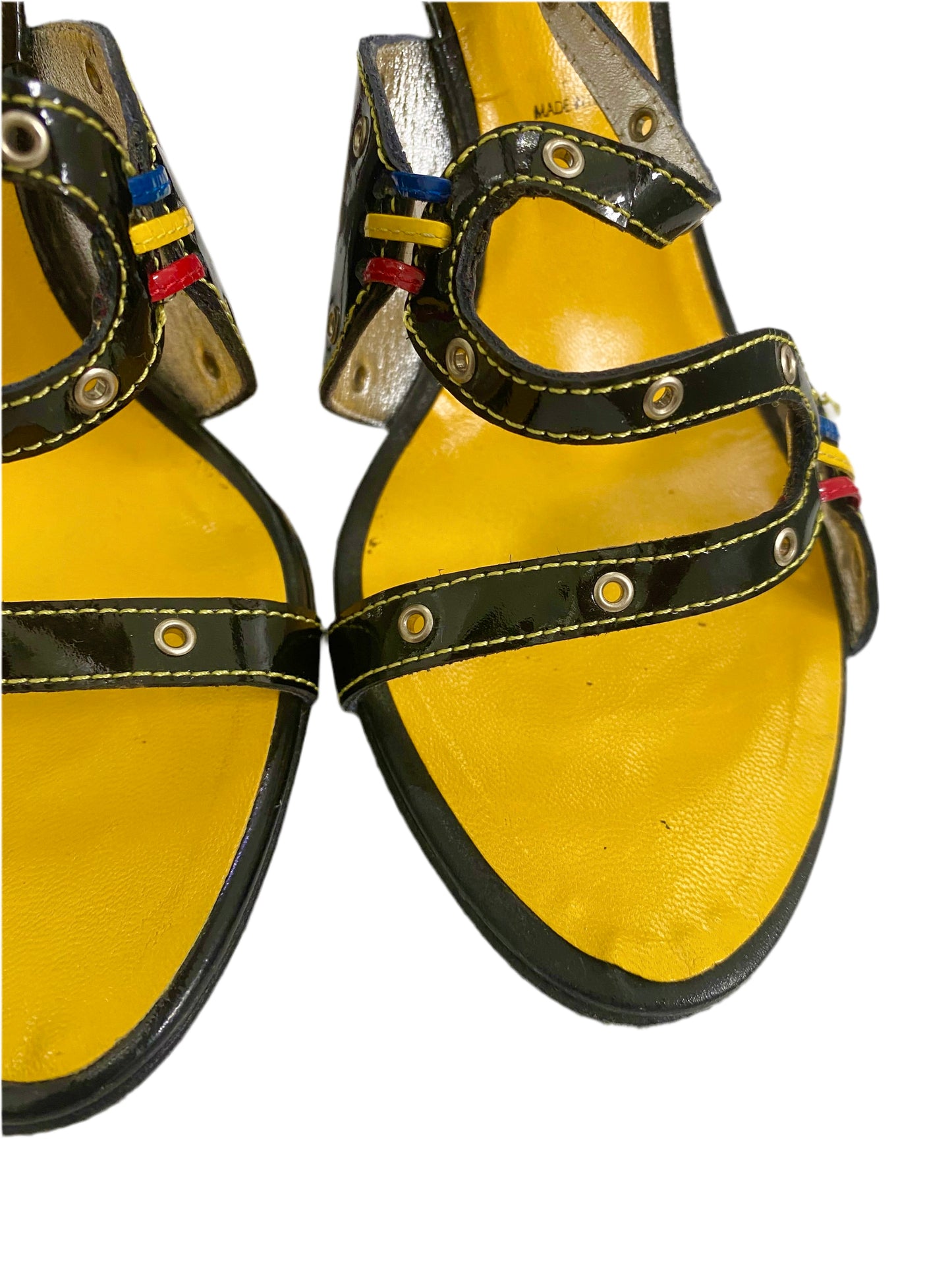 Giuseppe Zanotti Vicini Vintage Black & Yellow Strap Sandal Heels