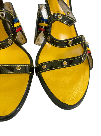 Giuseppe Zanotti Vicini Vintage Black & Yellow Strap Sandal Heels
