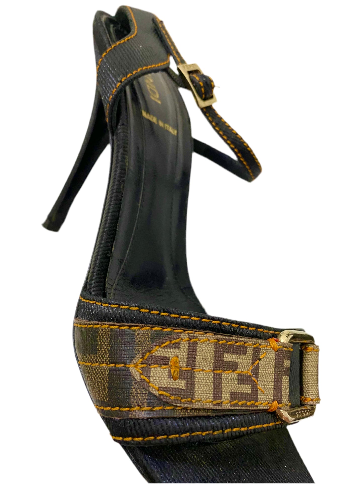 Fendi Leather Zucca Brown Heels