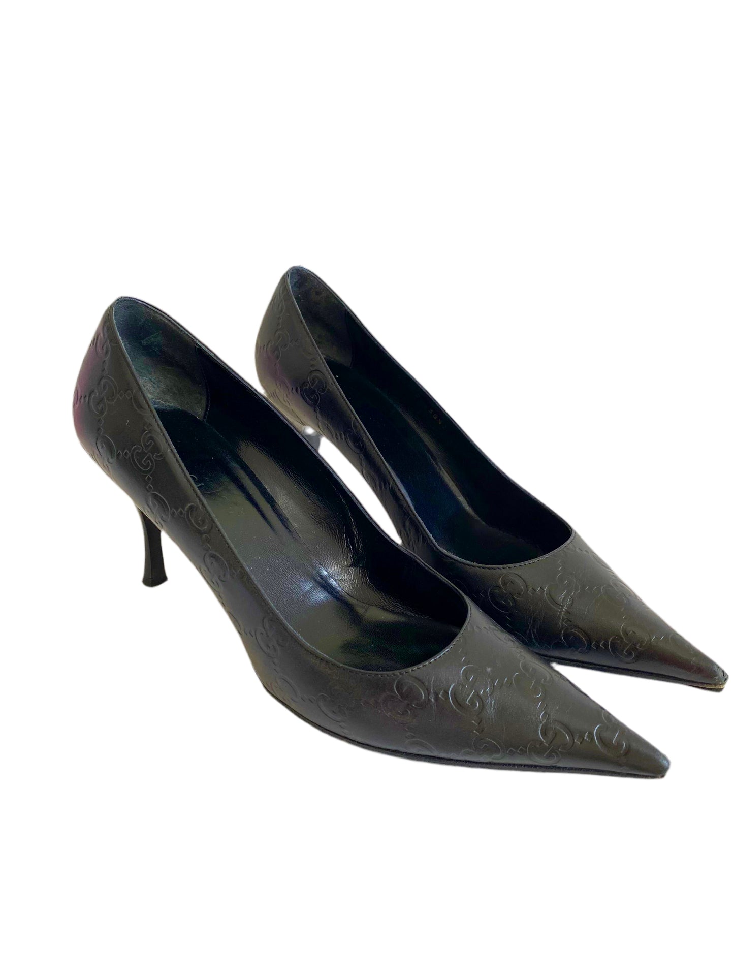 Gucci Black Leather GG Pointed Heels
