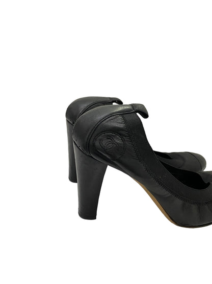 Chanel Black CC Leather Lambskin Pump Heels