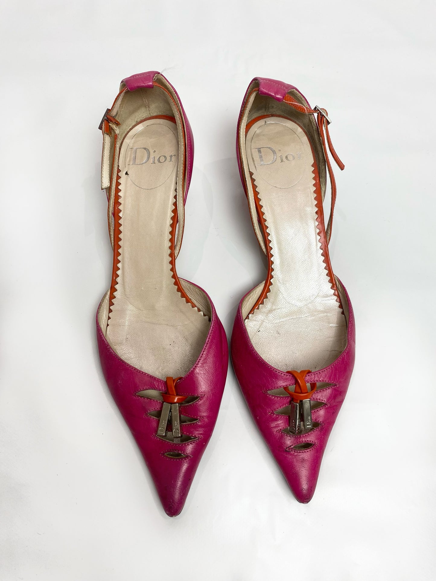 Christian Dior Vintage Fuschia Pink / Orange Kitten Heels
