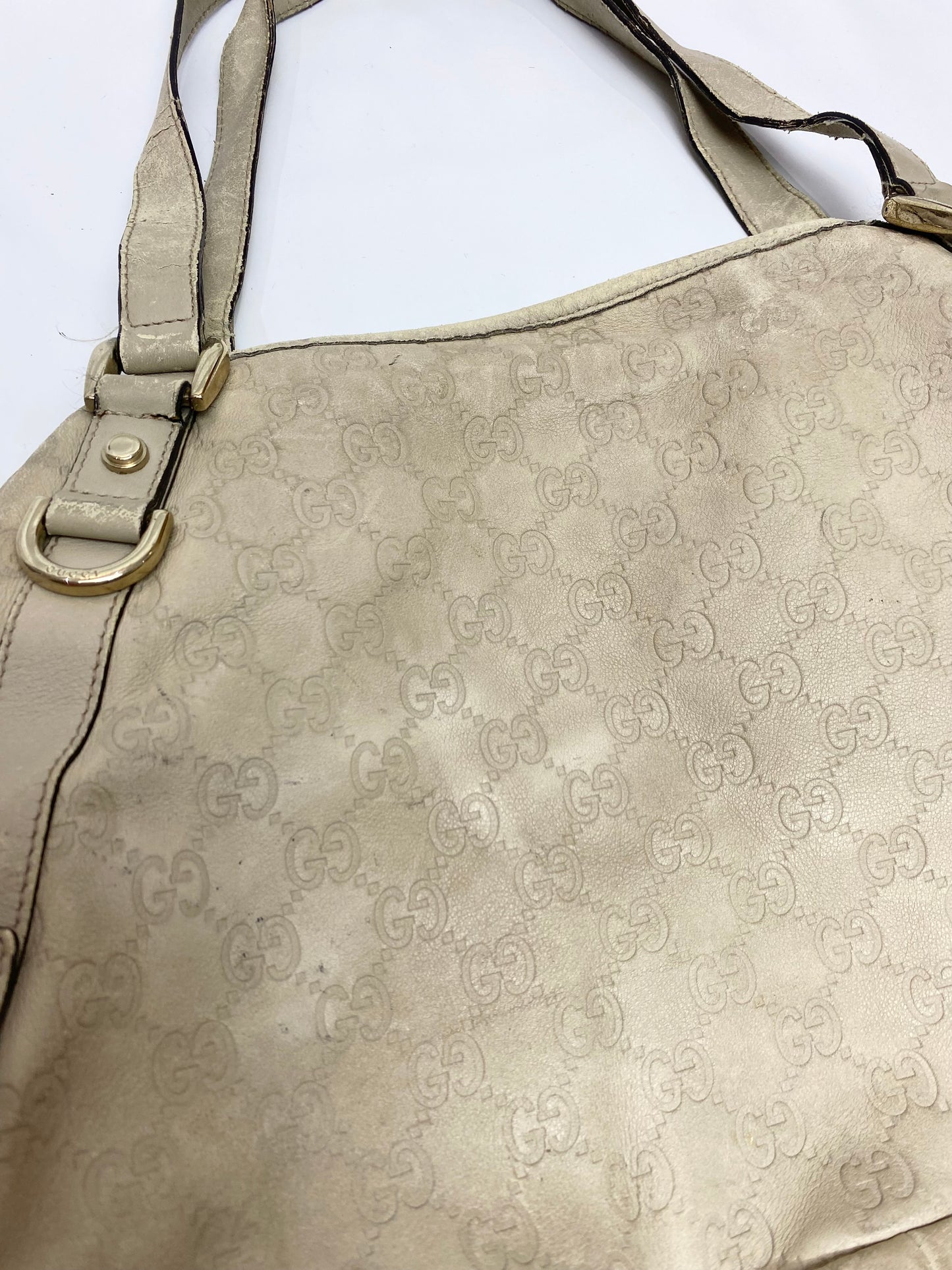 Gucci GG Canvas Cream Leather Abbey Tote Bag