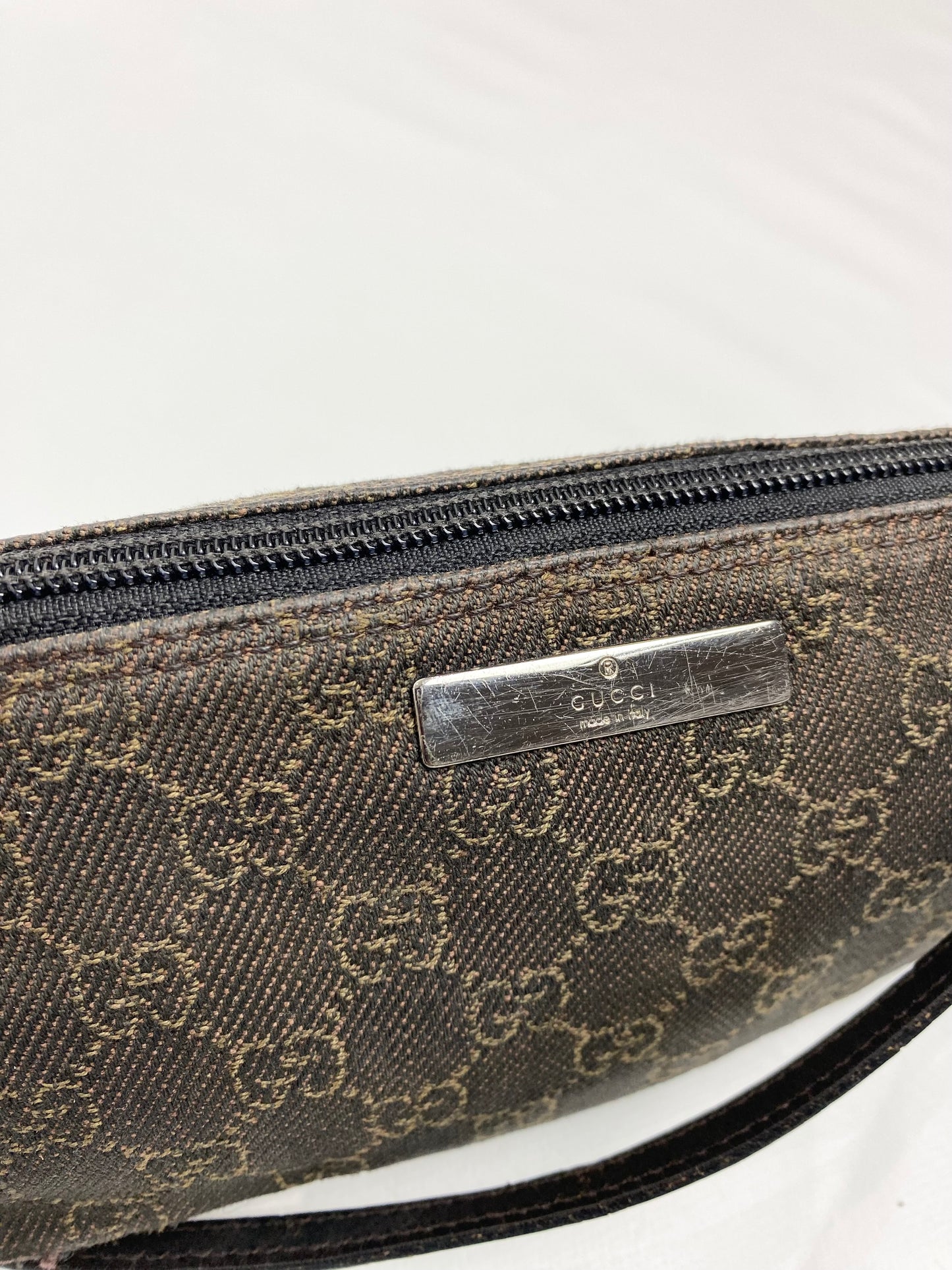 Gucci GG Monogram Dark Brown Demin Pochette Bag