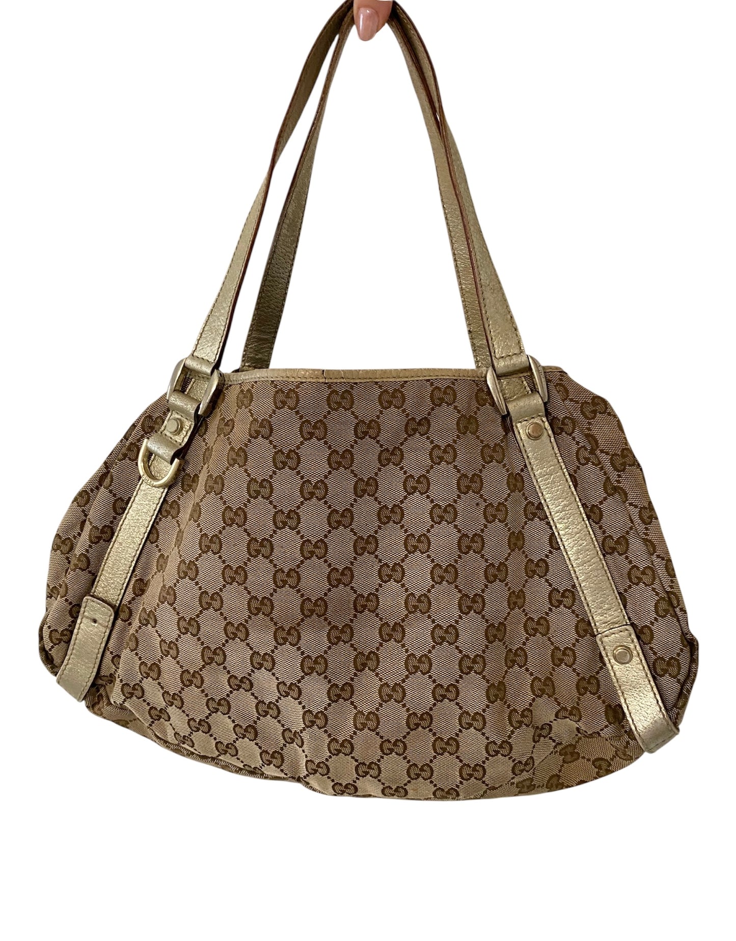 Gucci GG Canvas Brown Gold Abbey Tote Bag