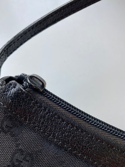 Gucci GG Monogram Black Canvas Gold Charm Shoulder Bag