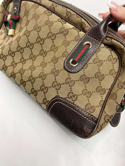 Gucci Brown Monogram Bow Sherry Line Princy Boston Bag