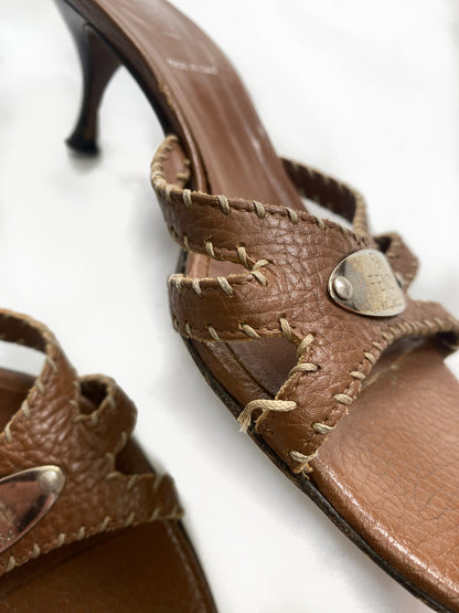 Fendi Brown Leather 'Selleria' Kitten Heels