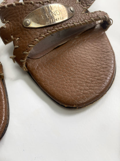 Fendi Brown Leather 'Selleria' Kitten Heels