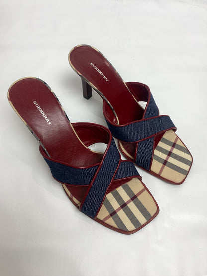 Burberry Blue Denim Criss Cross Nova Check Mule Heels