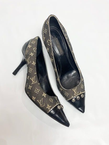 Louis Vuitton Grey Denim Monogram Heels