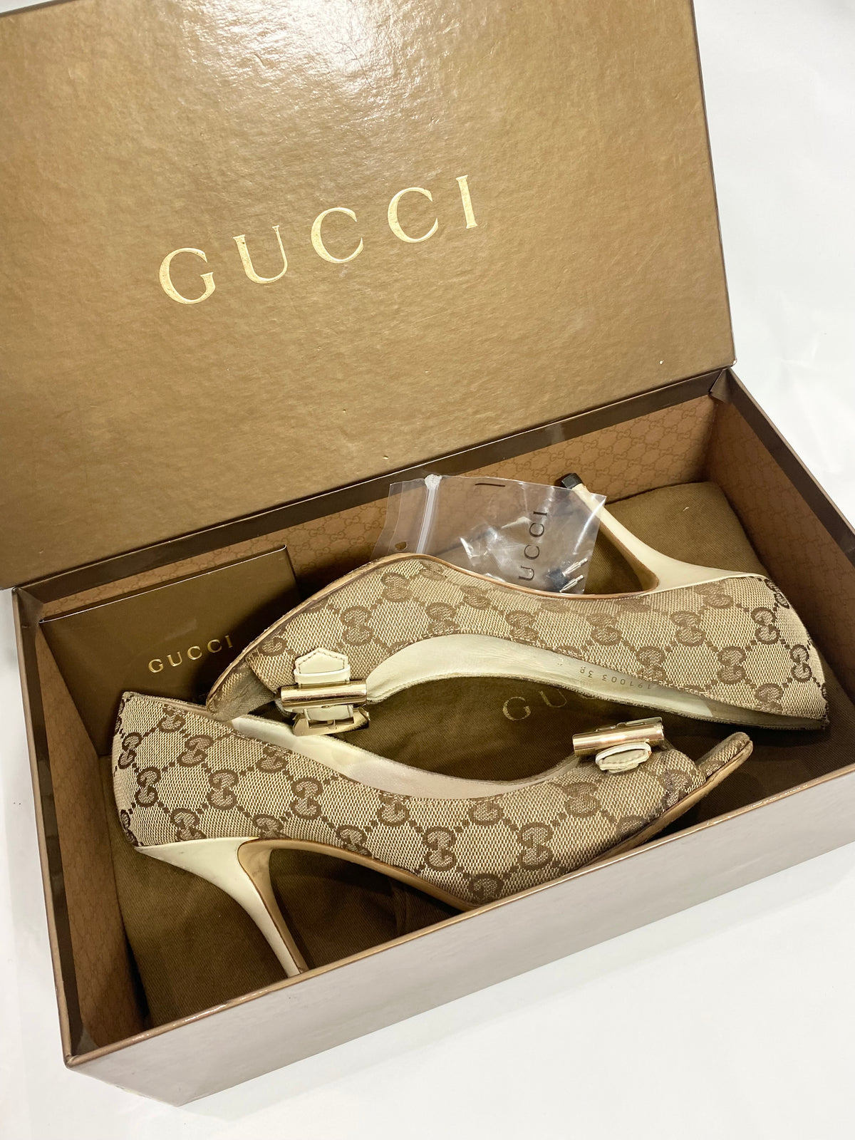Gucci Brown & Gold Bow Heels