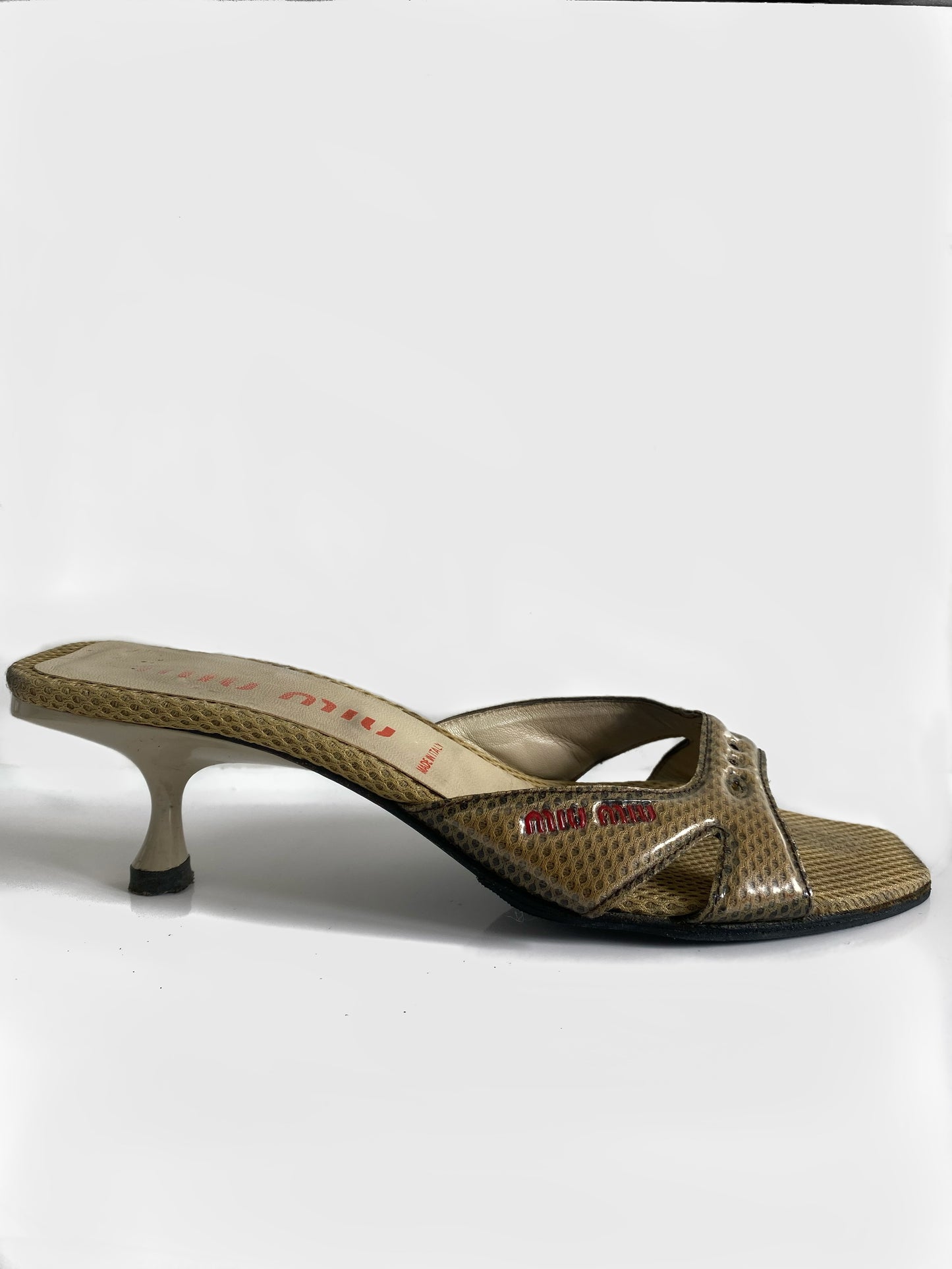Miu Miu Camel Brown Mesh Kitten Heels