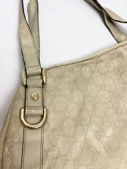 Gucci GG Canvas Cream Leather Abbey Tote Bag