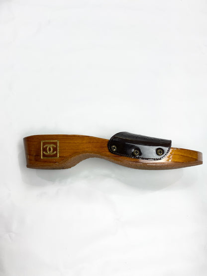 Chanel 90's Brown Wooden Clogs