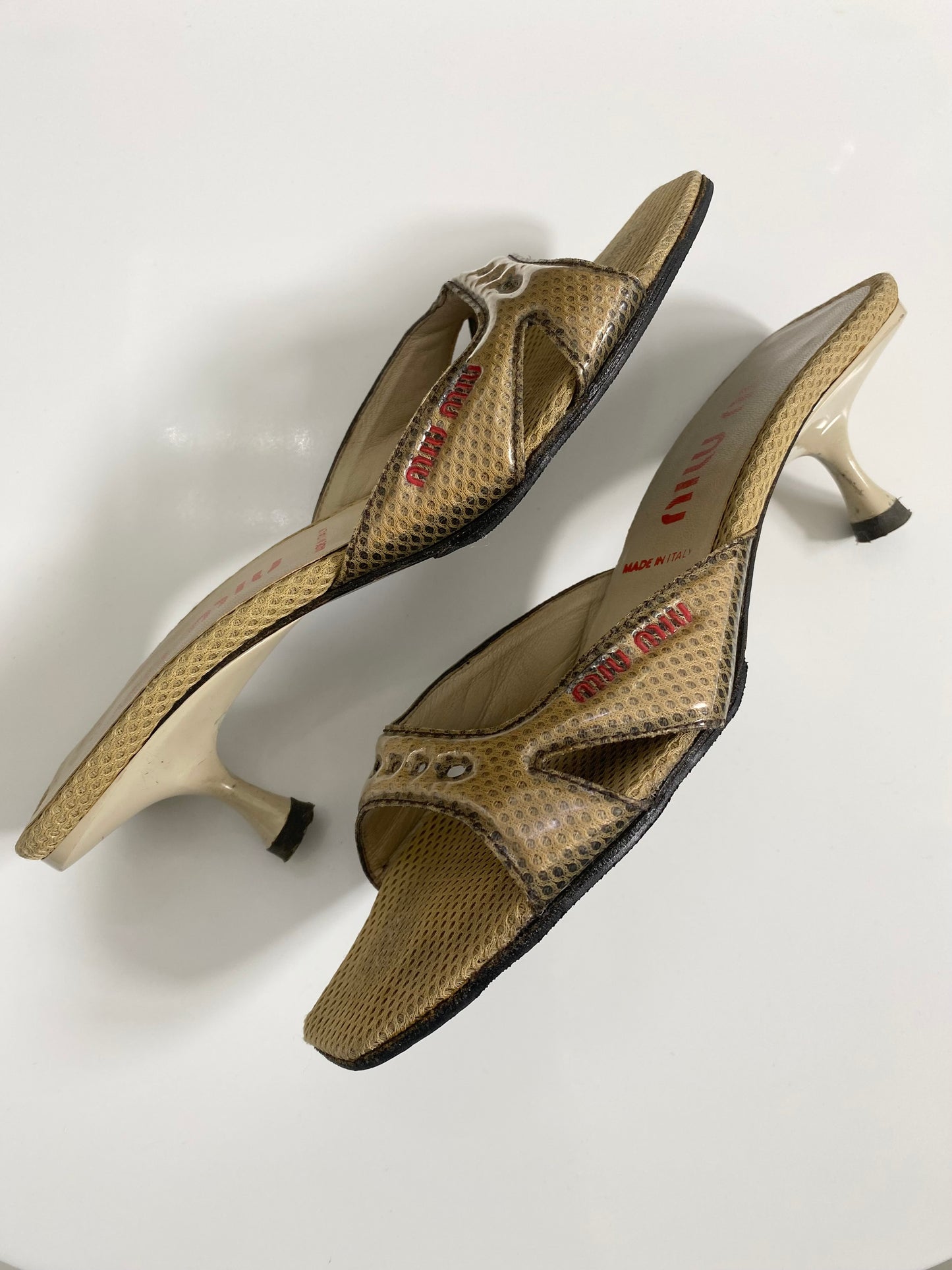 Miu Miu Camel Brown Mesh Kitten Heels