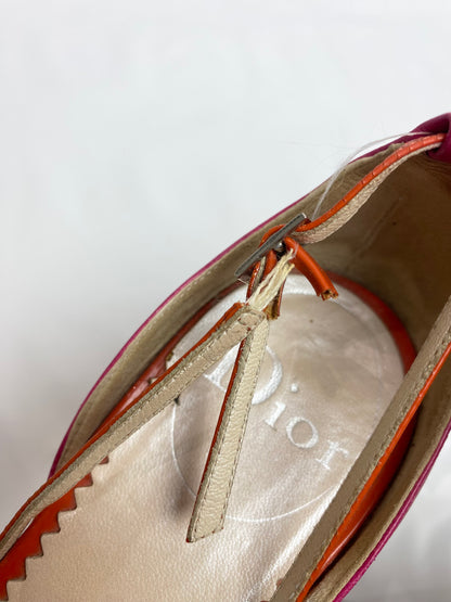 Christian Dior Vintage Fuschia Pink / Orange Kitten Heels