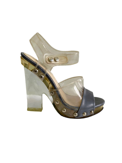 Prada Transparent PVC Grey Studded Ankle Strap Sandals