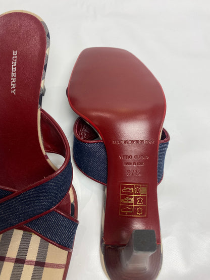 Burberry Blue Denim Criss Cross Nova Check Mule Heels