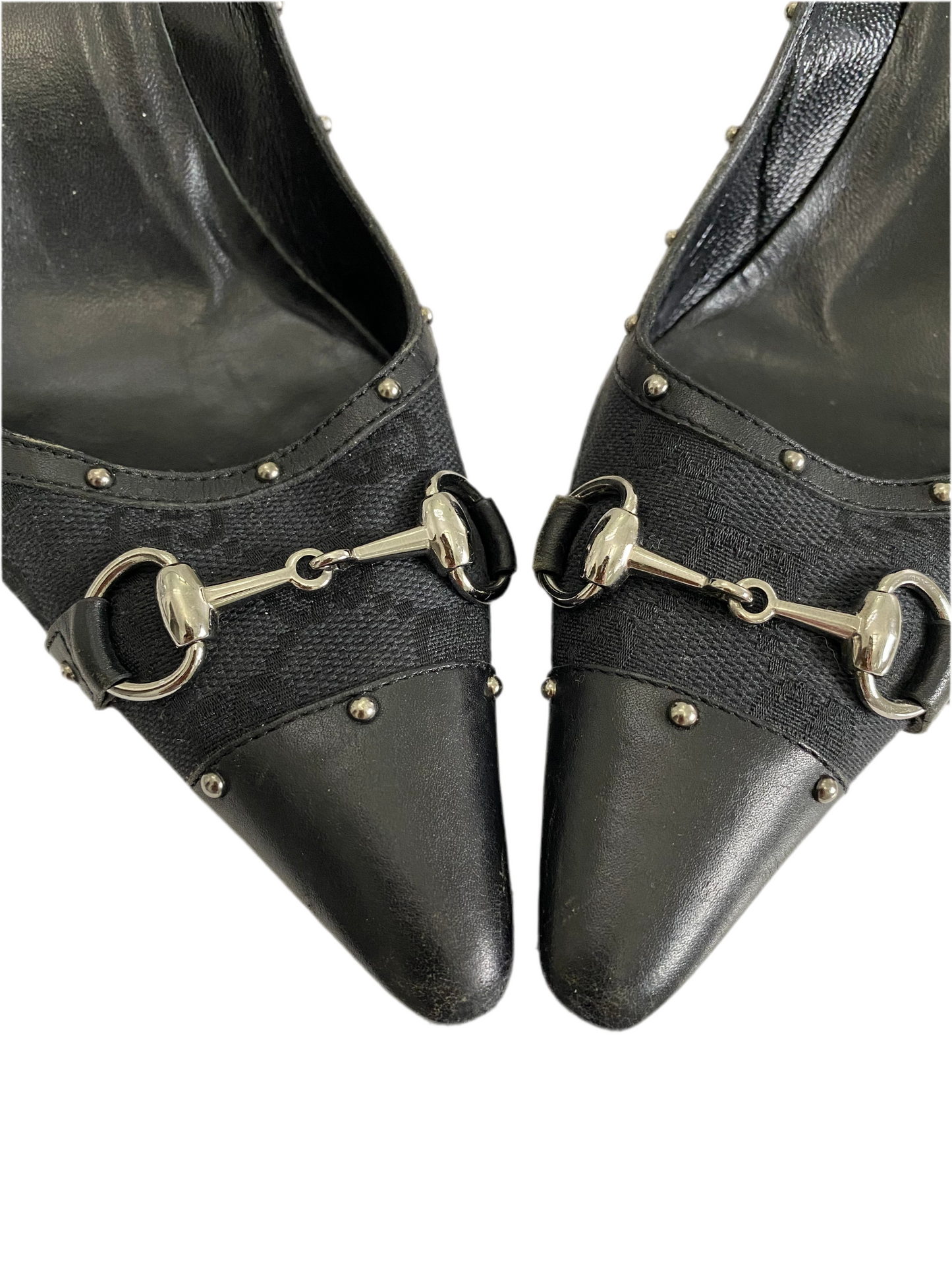 Gucci Black GG Studded Horsebit Pointed Heels