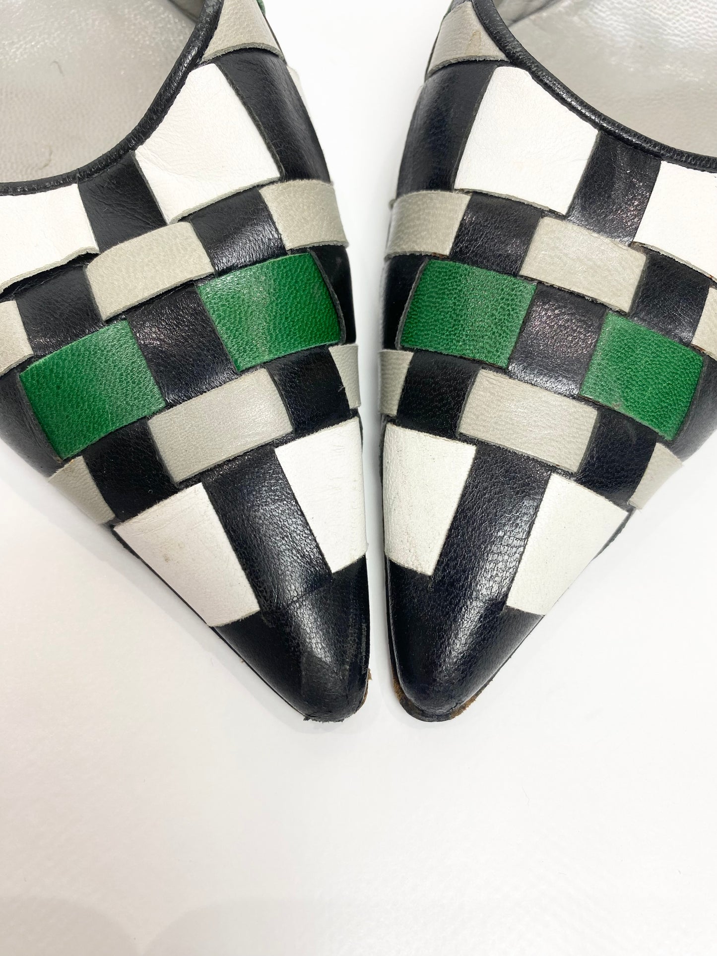 Miu Miu Green Woven Mule Heels