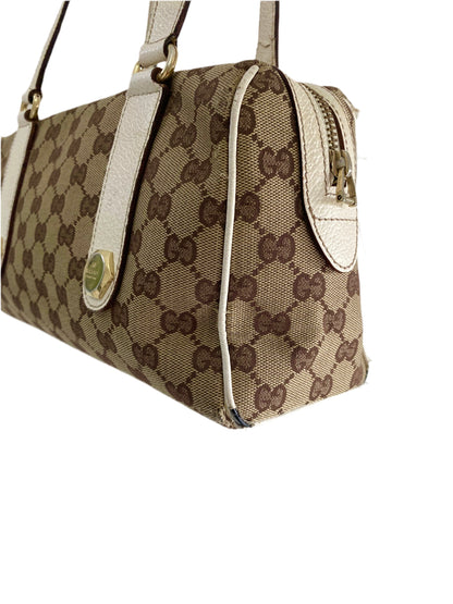 Gucci Vintage White/Beige GG Canvas Small Charmy Boston Bag