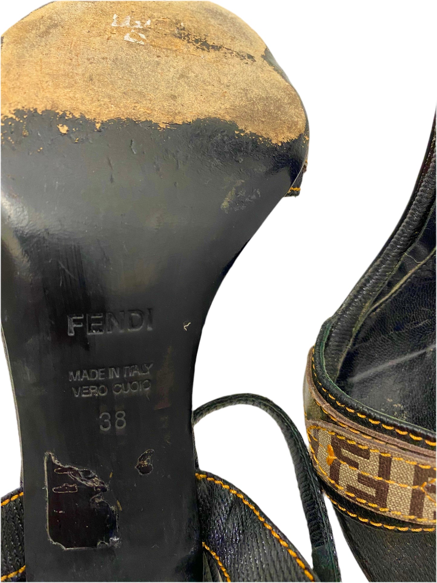 Fendi Leather Zucca Brown Heels