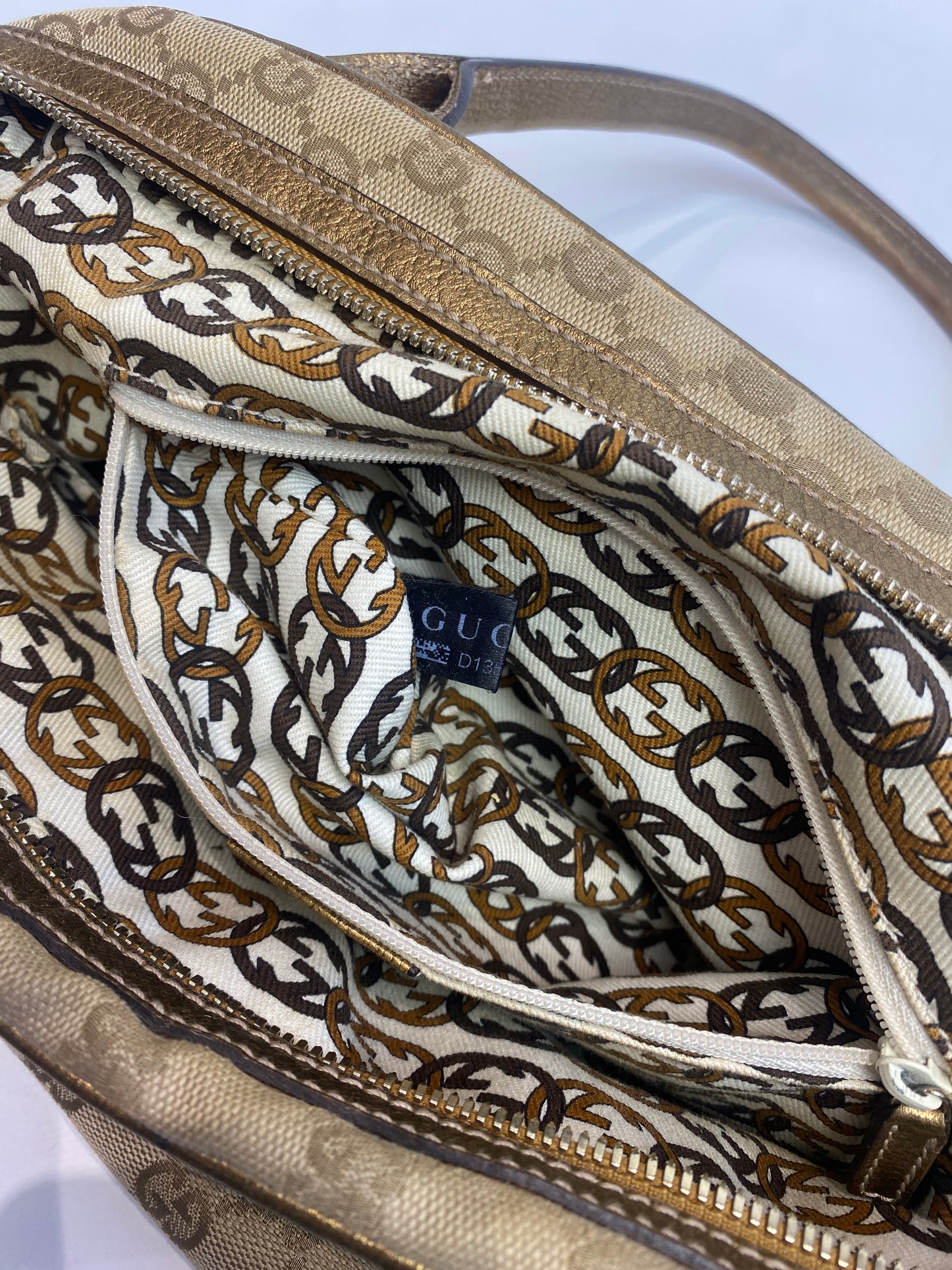 Gucci Gold Metallic Monogram Bow Princy Boston Bag