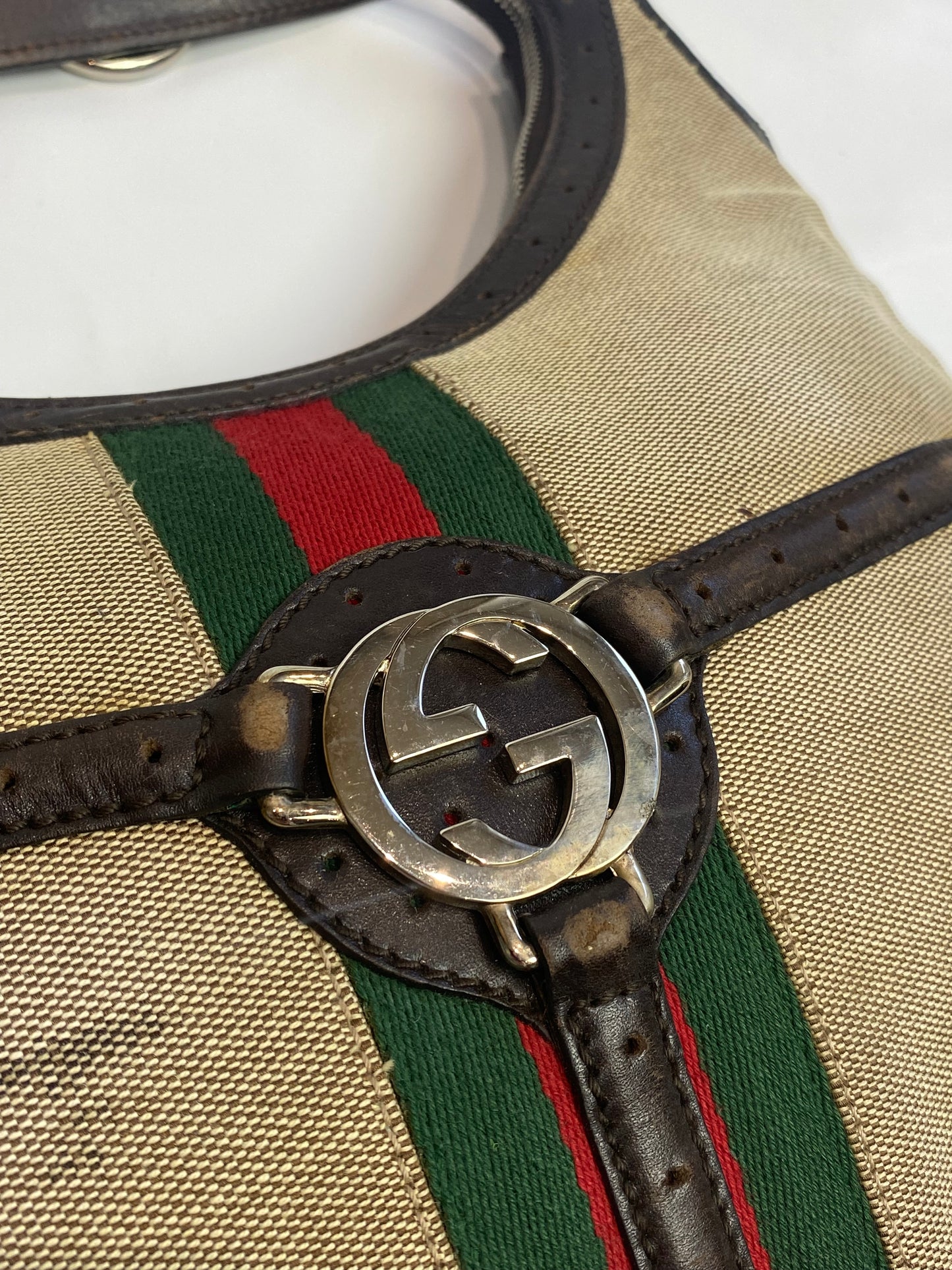 Gucci GG Reins Cream Canvas Sherry Line Shoulder Bag