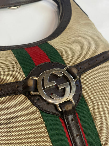 Gucci GG Reins Cream Canvas Sherry Line Shoulder Bag