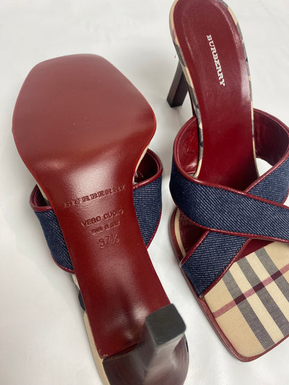 Burberry Blue Denim Criss Cross Nova Check Mule Heels