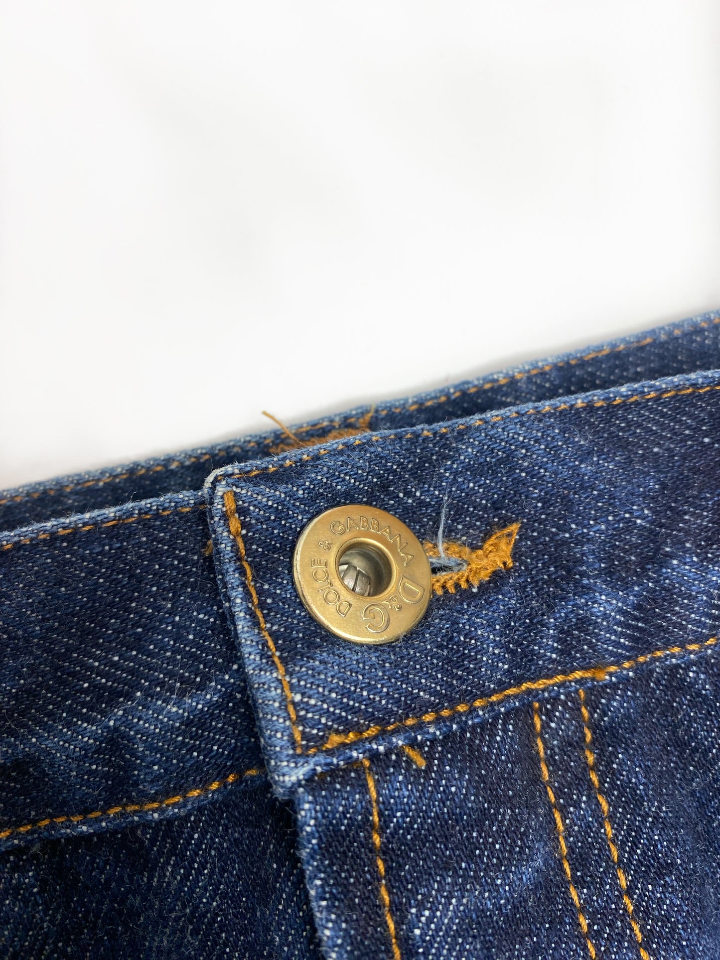 Dolce & Gabbana Blue Denim Gold Stud Midi Skirt