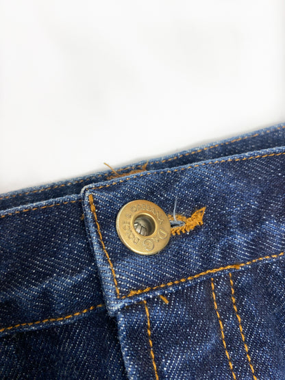 Dolce & Gabbana Blue Denim Gold Stud Midi Skirt