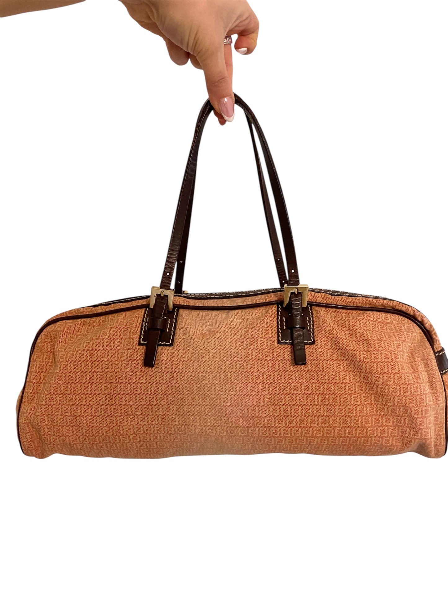 Fendi Zucchino Canvas Baguette Bag in Rose Pink