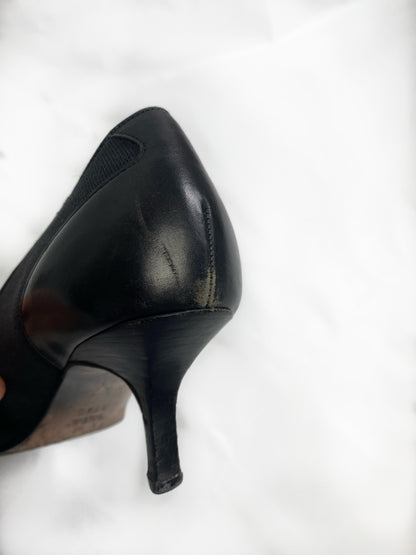 Gucci Black GG Silver Buckle Pointed Kitten Heels
