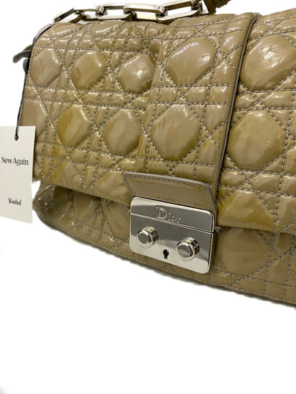 Dior Cannage Beige Patent Leather Lock Flap Shoulder Bag