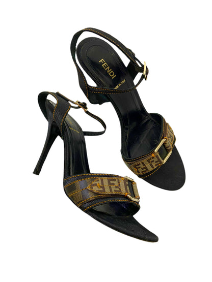 Fendi Leather Zucca Brown Heels