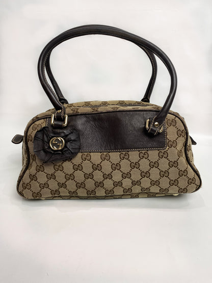 Gucci Monogram Canvas Brown Flower Boston Bag