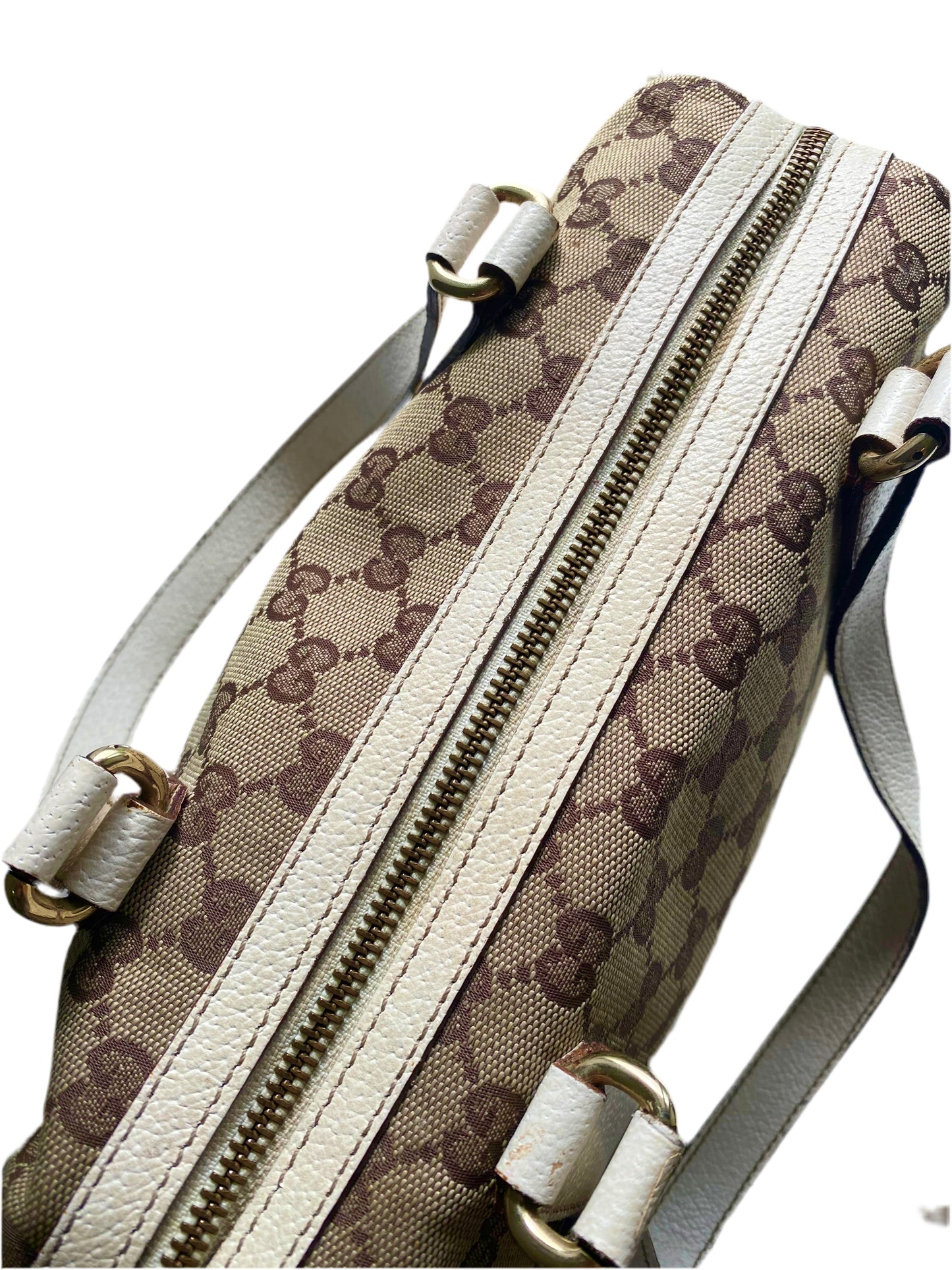Gucci Vintage White/Beige GG Canvas Small Charmy Boston Bag