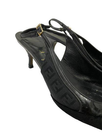 Fendi Zucca FF Logo Slingback Front Bow Heels