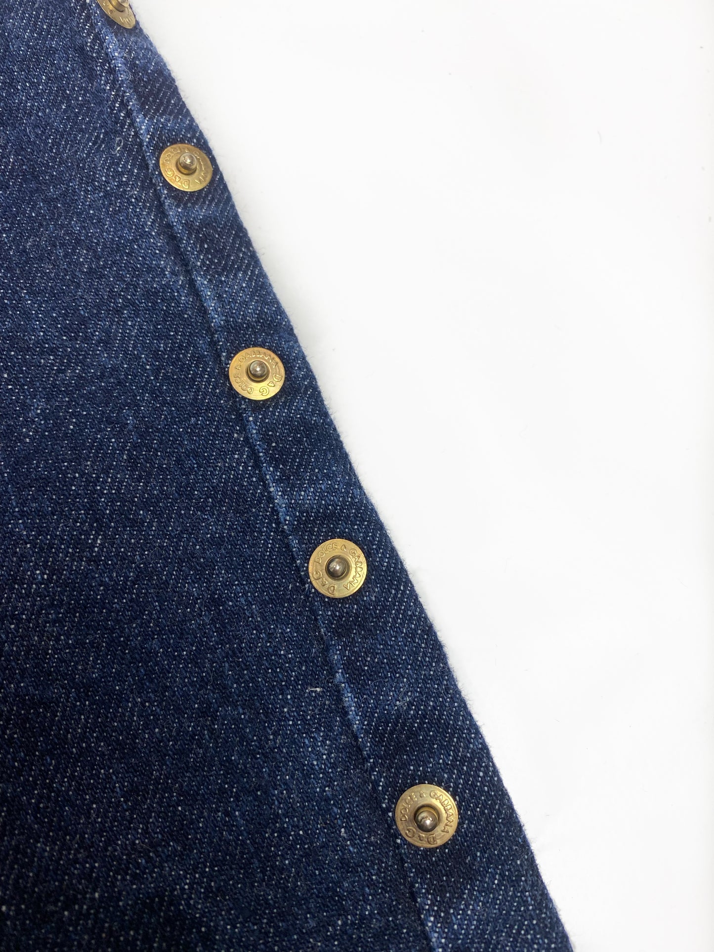 Dolce & Gabbana Blue Denim Gold Stud Midi Skirt