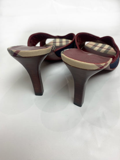Burberry Blue Denim Criss Cross Nova Check Mule Heels