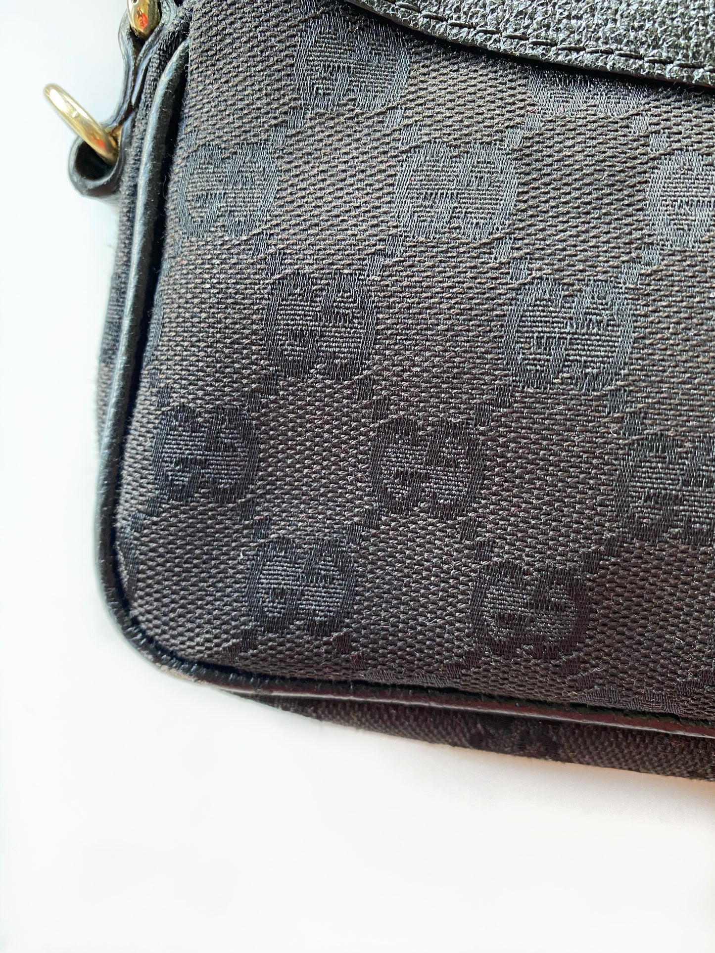 Gucci GG Monogram Black Canvas Gold Charm Shoulder Bag