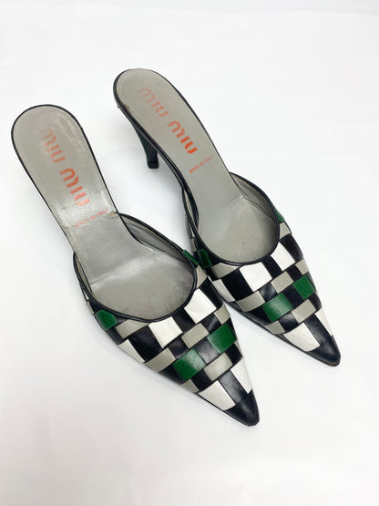 Miu Miu Green Woven Mule Heels