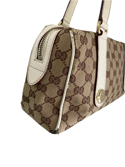 Gucci Vintage White/Beige GG Canvas Small Charmy Boston Bag