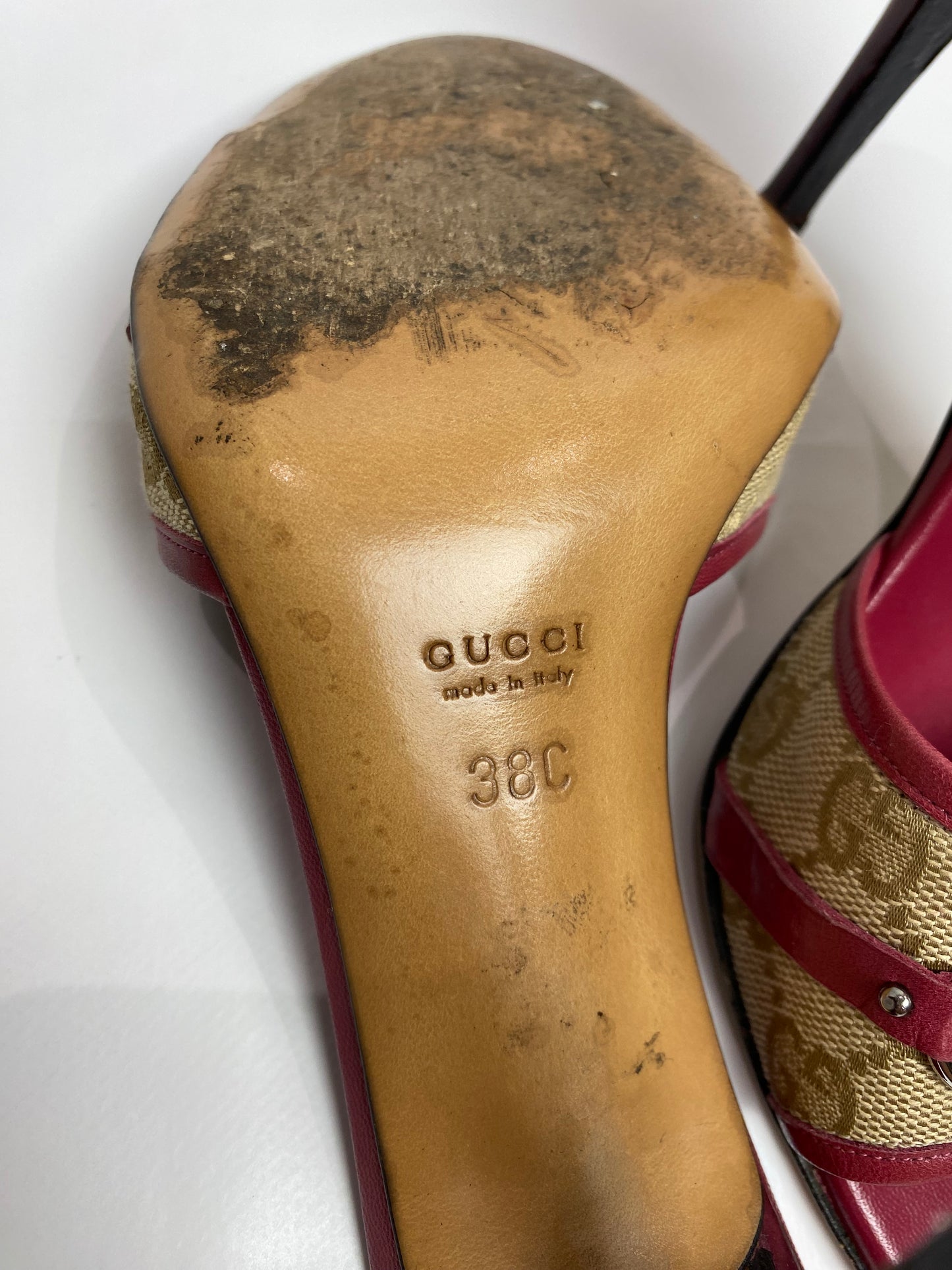 Gucci Burgundy GG Monogram Sandal Horsebit Heels