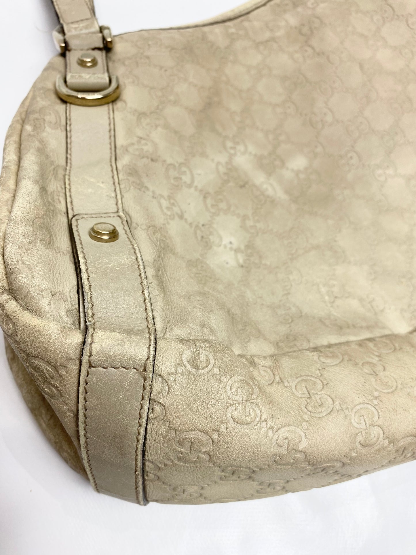 Gucci GG Canvas Cream Leather Abbey Tote Bag