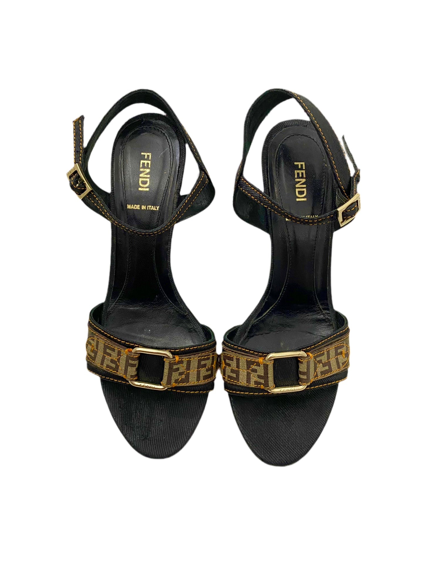 Fendi Leather Zucca Brown Heels